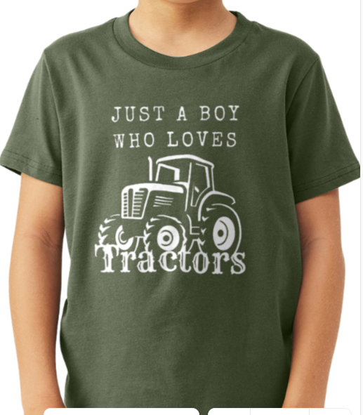 Just a Boy Who Loves Tractors Bella Canvas Youth Jersey T-shrift